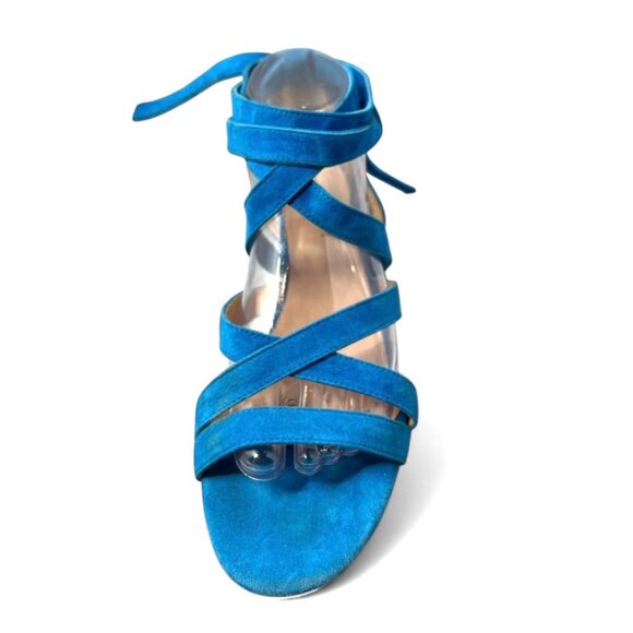 Vivid Turquoise Strappy Wrap Flat Sandals by M GEMI, size 9 - Picture 2 of 8